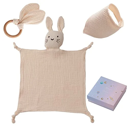 Baby gift for baby gift set - cuddle cloth - bib - teething ring - 100% cotton - muslin cloth