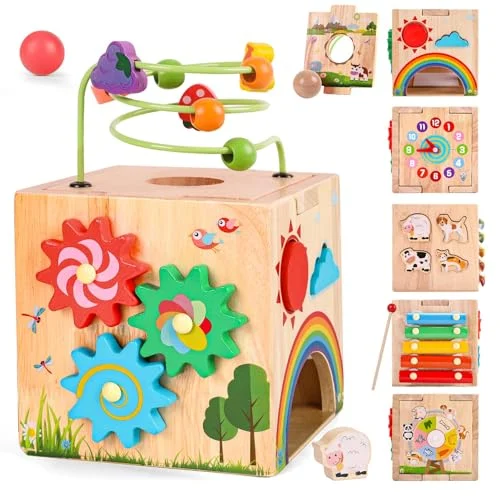 Motor skills cube wooden activity cube | wooden toy educational toy for toddlers
