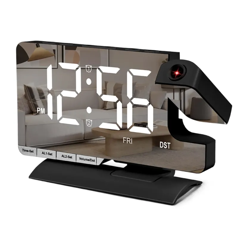 Digital Alarm Clock, Alarm Clock Projection, Mirror Clock, 180° Rotating Projector