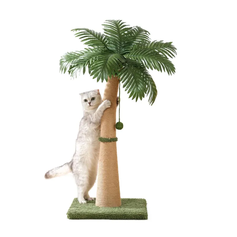 Scratching post for cats, high scratching trunk with curved shape, 3 interactive balls
