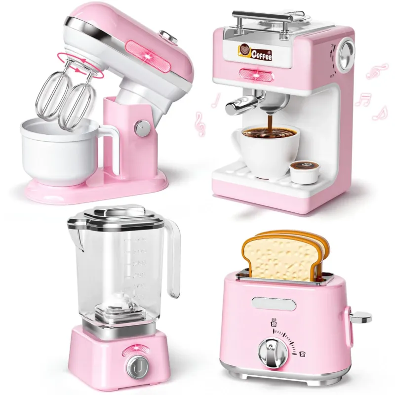 Children's Kitchen Appliance Set with Coffee Machine, Mixer, Toaster, Play Kitchen with Light and Sound