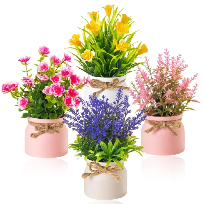 Pack of 4 Artificial Plants Small Artificial Flowers