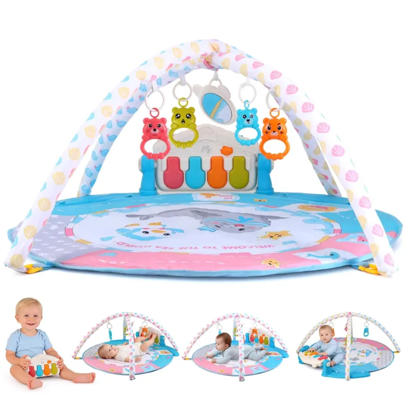 Baby Play Mat, Baby Play Arch with Rattle, Piano and Mirror, Floor Play Mat