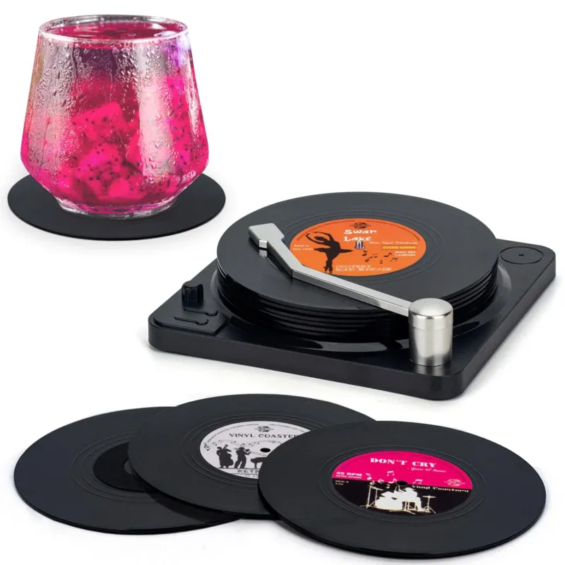 Coasters Glasses, Design Retro Vinyl Record Coasters, Set of 6
