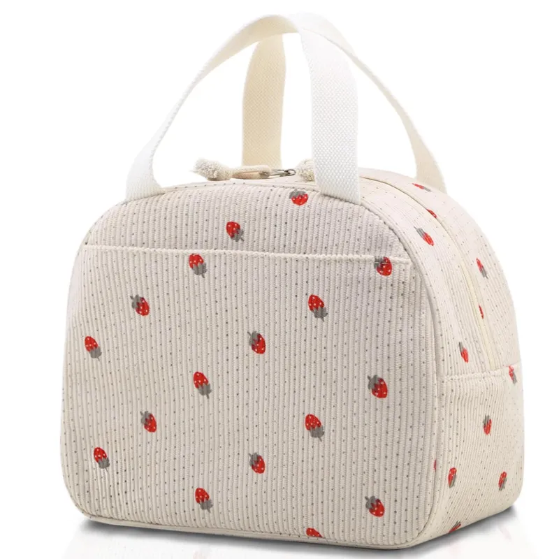 Cord Lunch Bag with Cotton Straps - 6.65 L Insulated & Leak-Proof Cool Bag