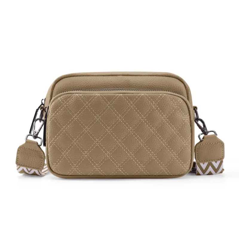 Ladies Cell Phone Shoulder Bag Genuine Leather Crossbody Bag, Small Modern Bags with Wide Shoulder Strap and 3 Compartments