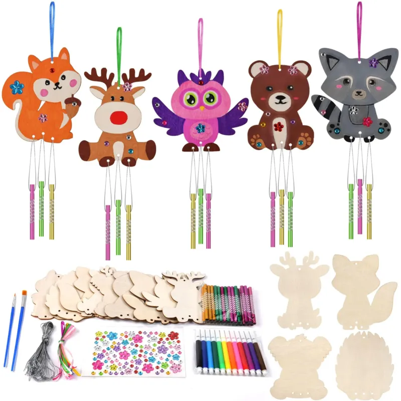 Set of 9 Autumn Wind Chimes Craft, Set Animal Crafts Wooden Craft for Painting