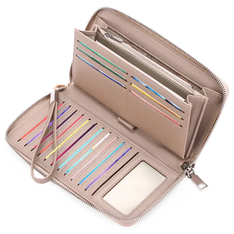 Large Capacity Leather Wallets Zipper Clutch with RFID Blocking