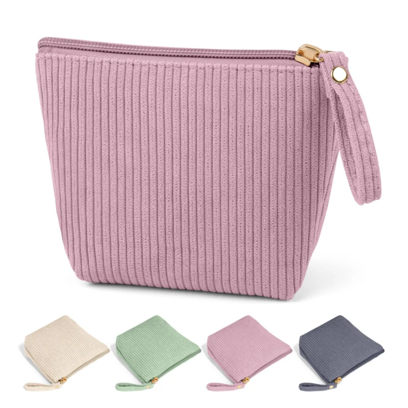 Mini Bag Cosmetic Bag Small Corduroy Make-up Bag with Compartments&Handle Zipper