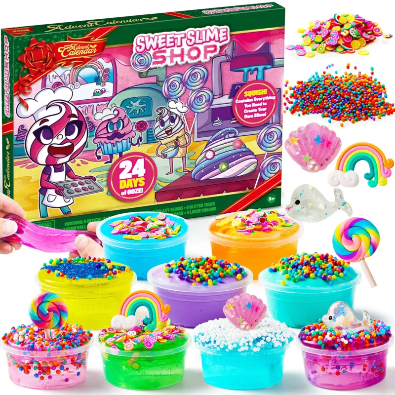 DIY Slime Advent Calendar Christmas 24 Days Countdown Advent Calendar with 16 Slime and 8 Accessories 24 Days Surprises with DIY Slime Kit Slime Making Toy